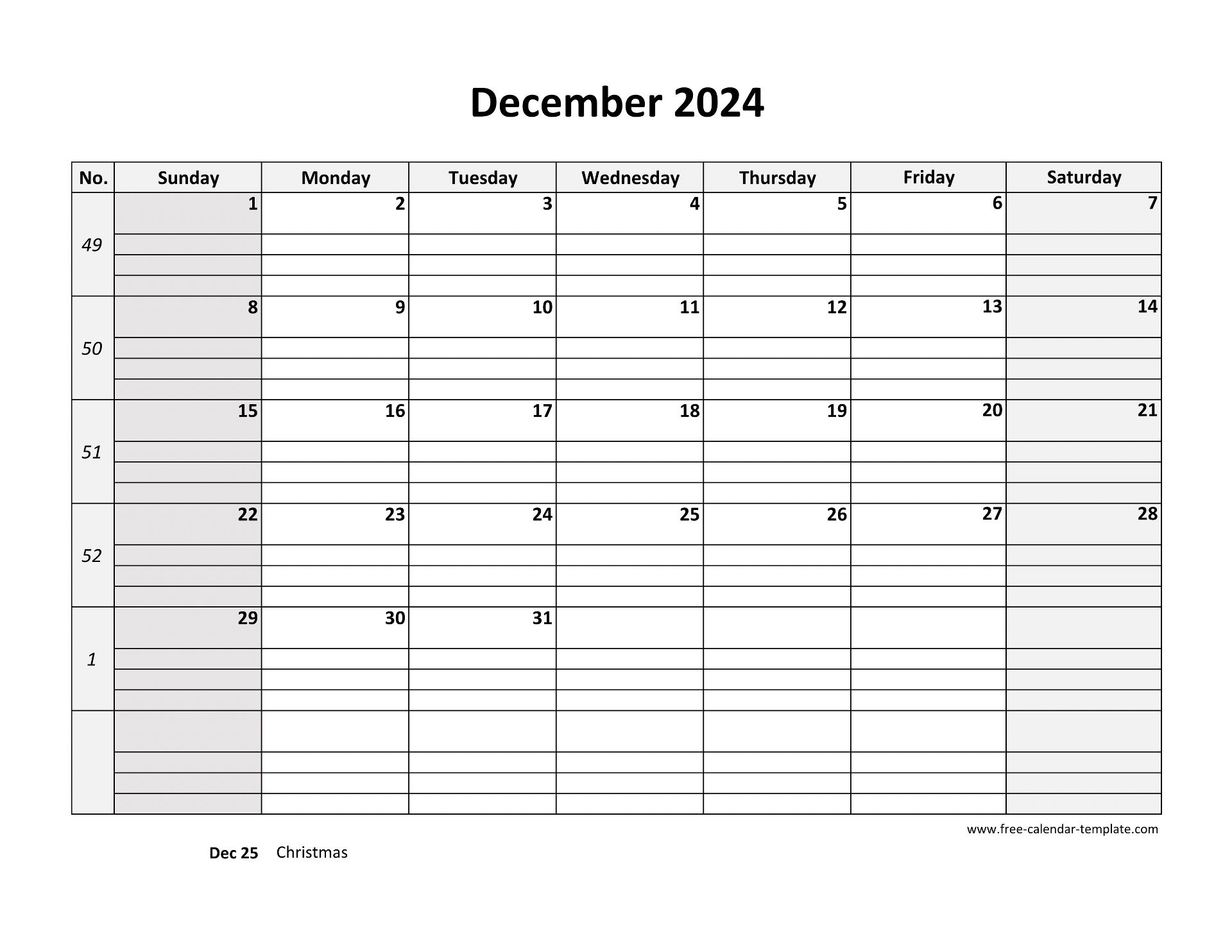 December 2024 Calendar Free Printable With Grid Lines Designed inside December 2024 Calendar Printable with Lines