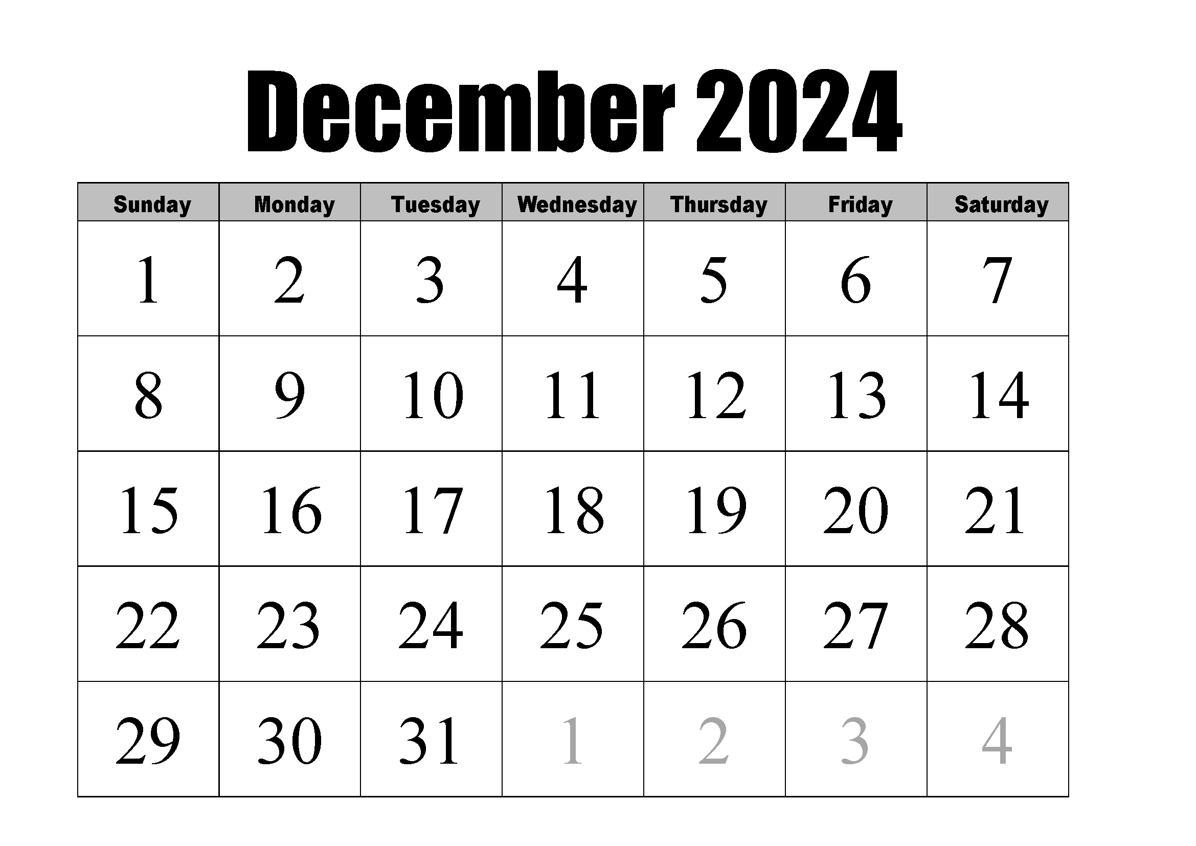 December 2024 Calendar | Instant Download pertaining to December 2024 Calendar Printable Fit In A5