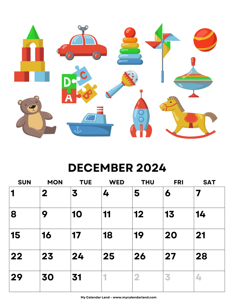 December 2024 Calendar – My Calendar Land for December 2024 Children&amp;#039;S Calendar Printable