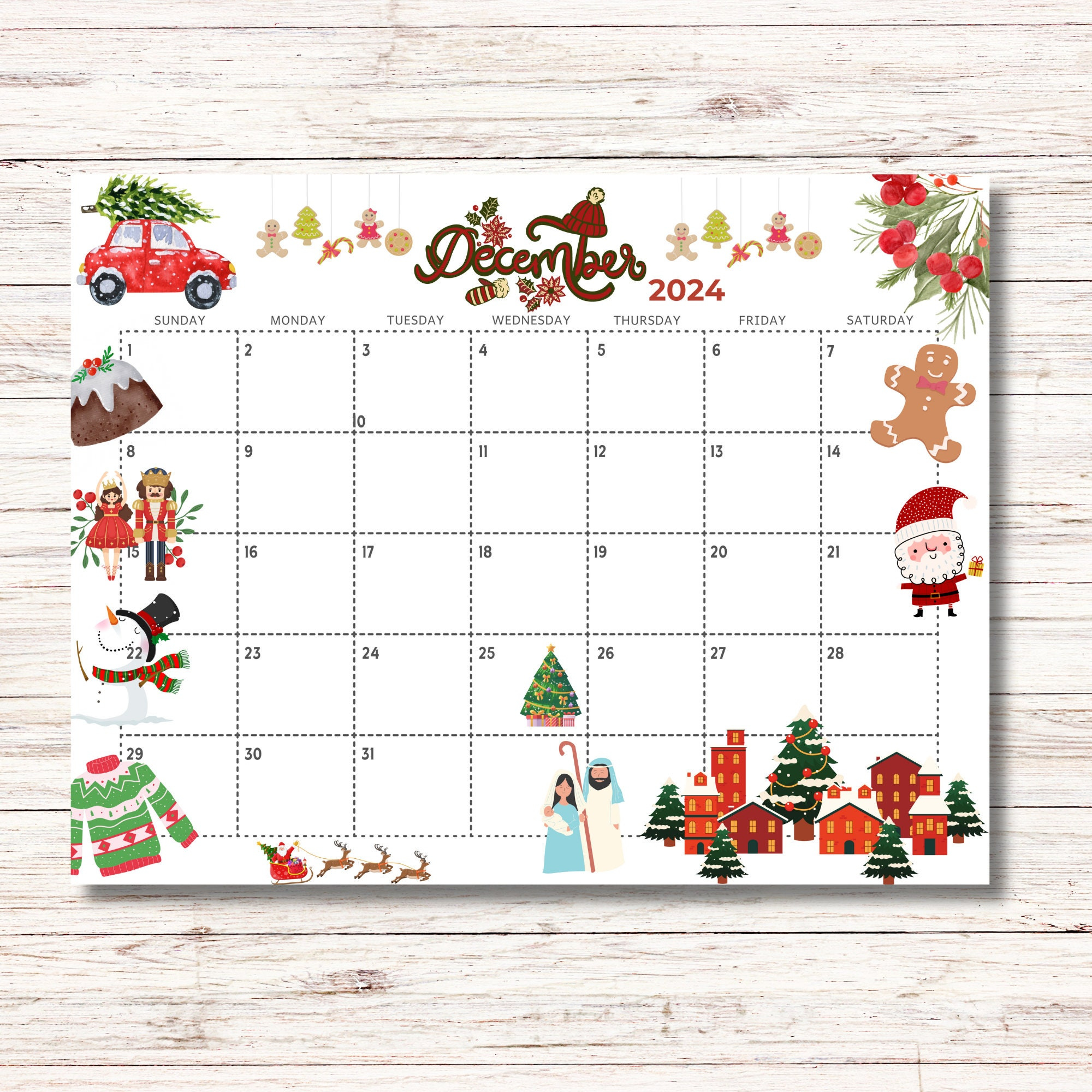 December 2024 Calendar Printable Kids Calendar 2024 Wall Calendar with regard to Printable December 2024 Calendar For Kindergarten