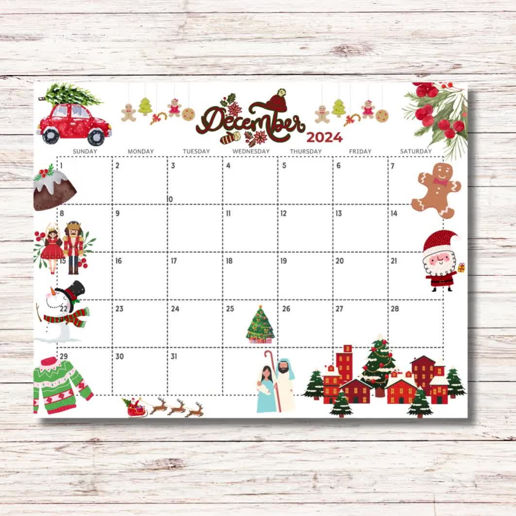 December 2024 Calendar Printable Kids Calendar 2024 Wall Calendar within December 2024 Calendar Printable Kids