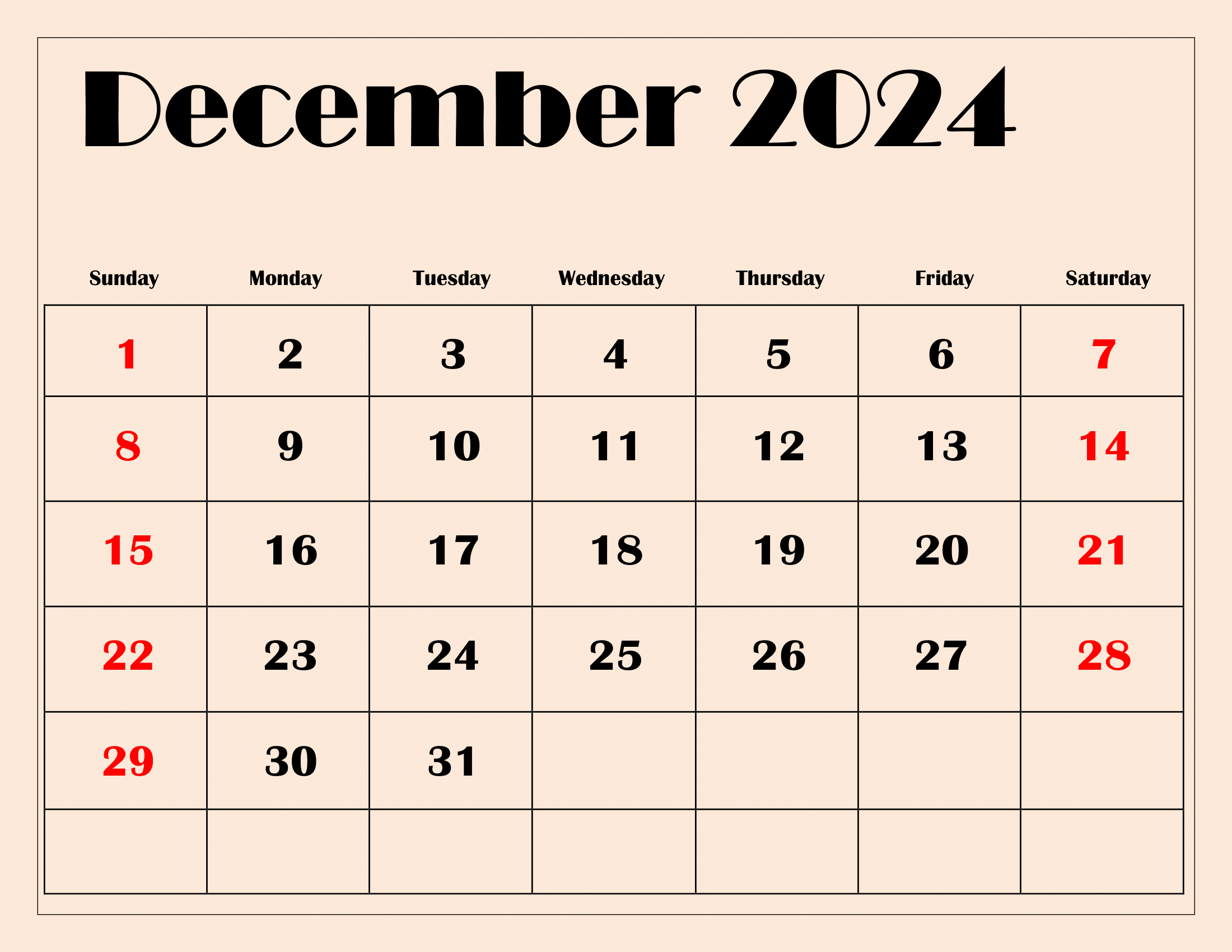 December 2024 Calendar Printable Pdf Blank Free Templates intended for Daily Calendar December 2024 Printable