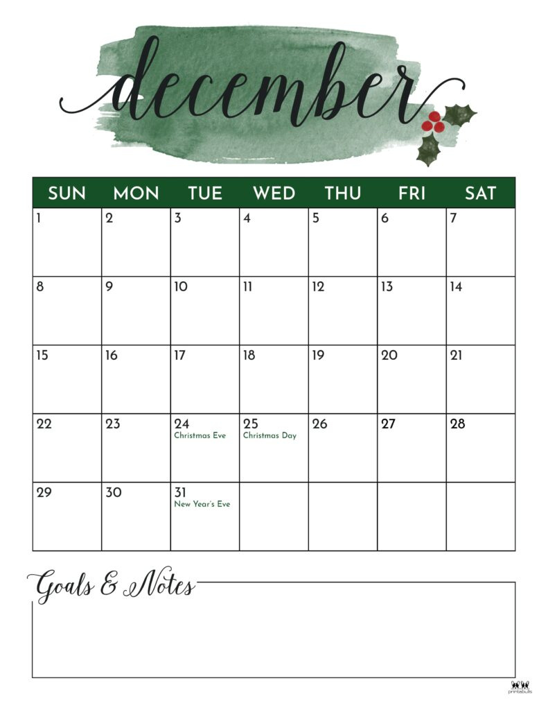 December 2024 Calendars - 50 Free Printables | Printabulls for Calendar December 2024 Printable Cute