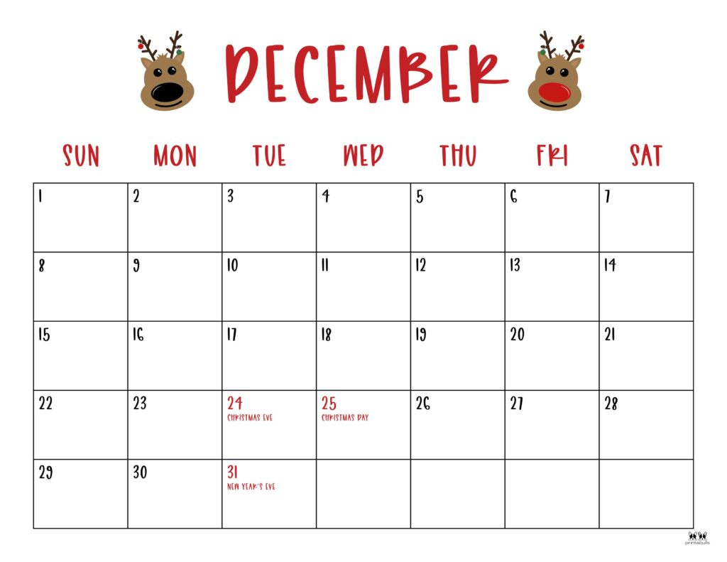 December 2024 Calendars - 50 Free Printables | Printabulls for Christmas Calendar December 2024 Printable