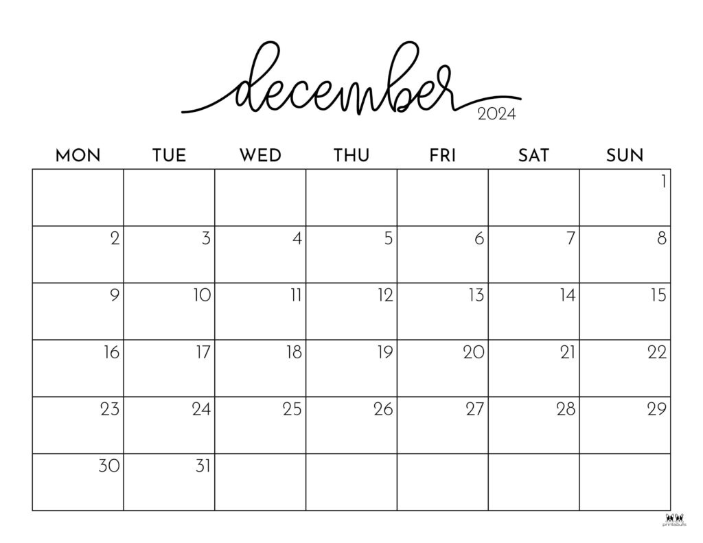 December 2024 Calendars - 50 Free Printables | Printabulls in December 2024 Calendar Printable with Large Print