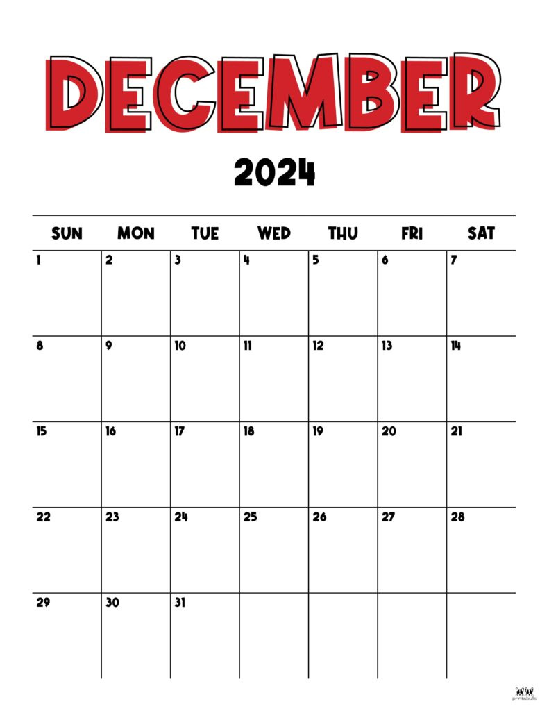 December 2024 Calendars - 50 Free Printables | Printabulls intended for December 2024 Calendar Printable Pinterest