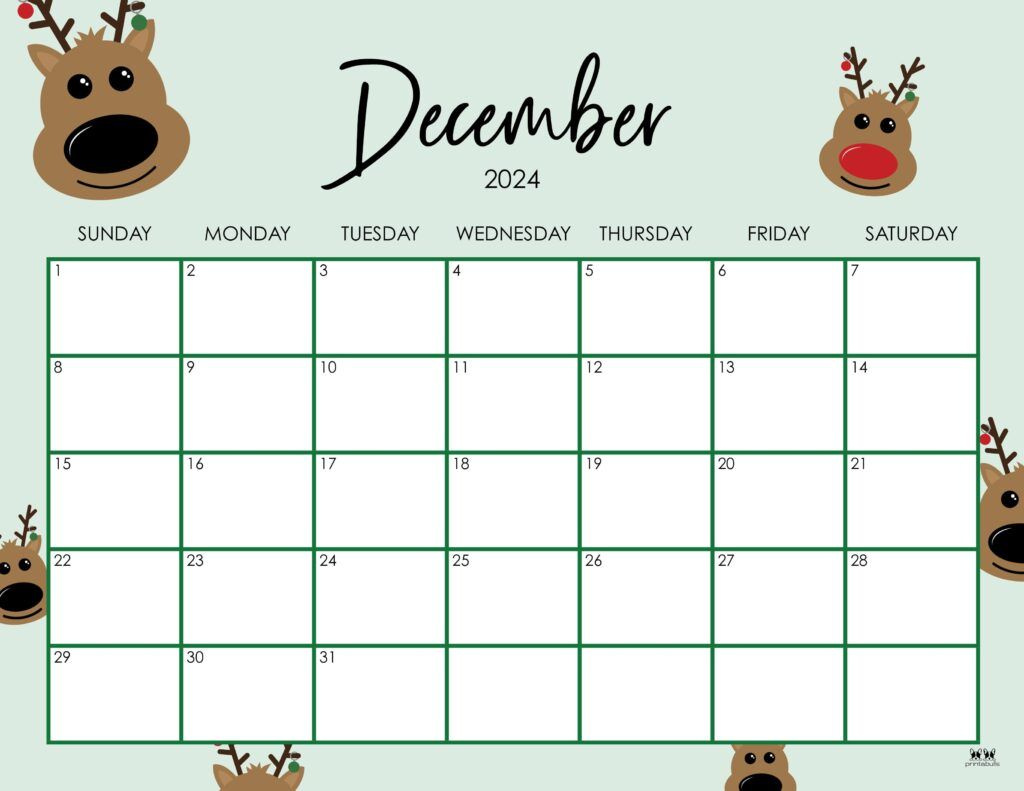 December 2024 Calendars - 50 Free Printables | Printabulls regarding Christmas Style Printable December 2024 Calendar Large Print