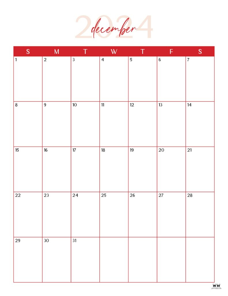 December 2024 Calendars - 50 Free Printables | Printabulls regarding December 2024 Calendar Printable 8.5 X 11