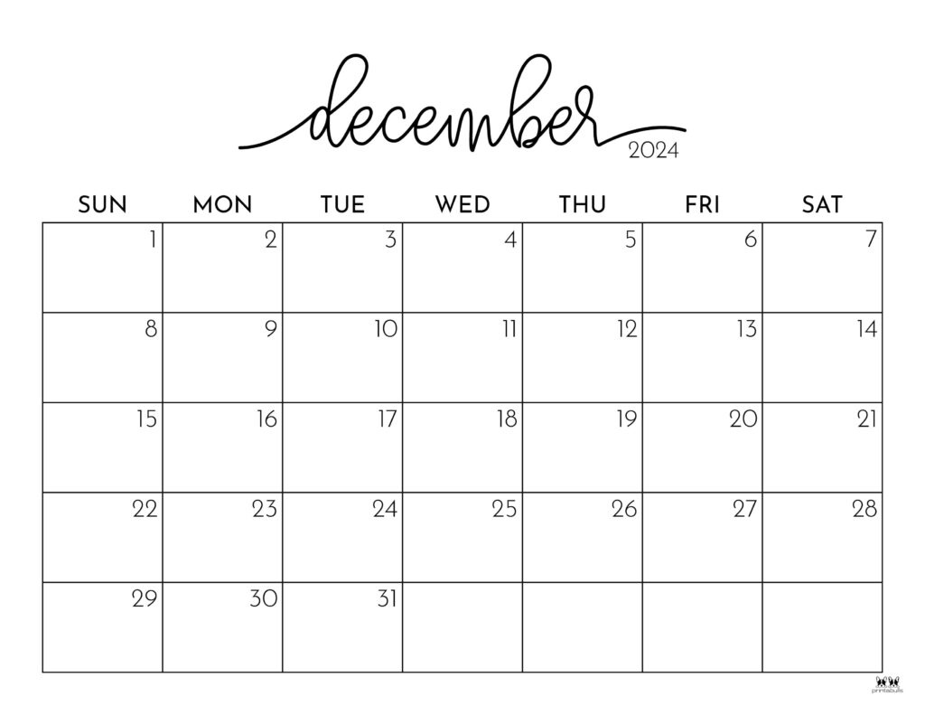 December 2024 Calendars - 50 Free Printables | Printabulls with Blank Printable December Calendar 2024