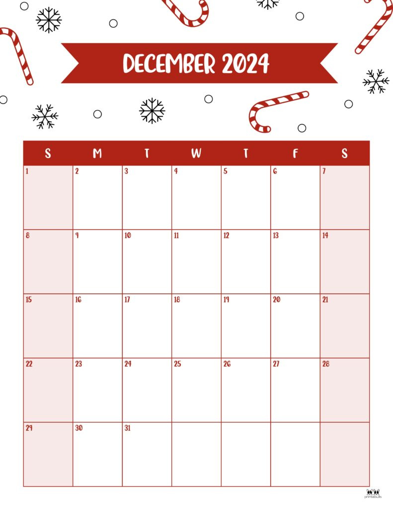 December 2024 Calendars - 50 Free Printables | Printabulls with regard to December 2024 Calendar Printable Vertical