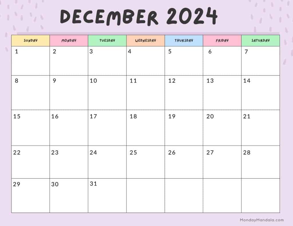 December 2024 Calendars (52 Free Pdf Printables) inside December 2024 Printable Calendar Landscape