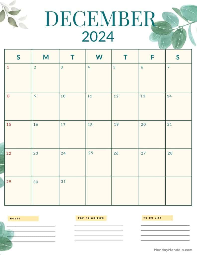 December 2024 Calendars (52 Free Pdf Printables) pertaining to December 2024 Calendar Printable Portrait