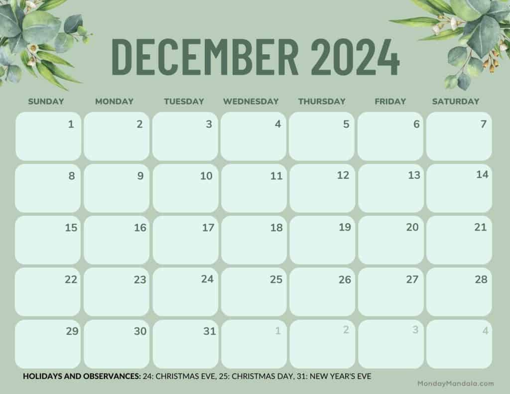 December 2024 Calendars (52 Free Pdf Printables) throughout December 2024 Calendar Printable Landscape