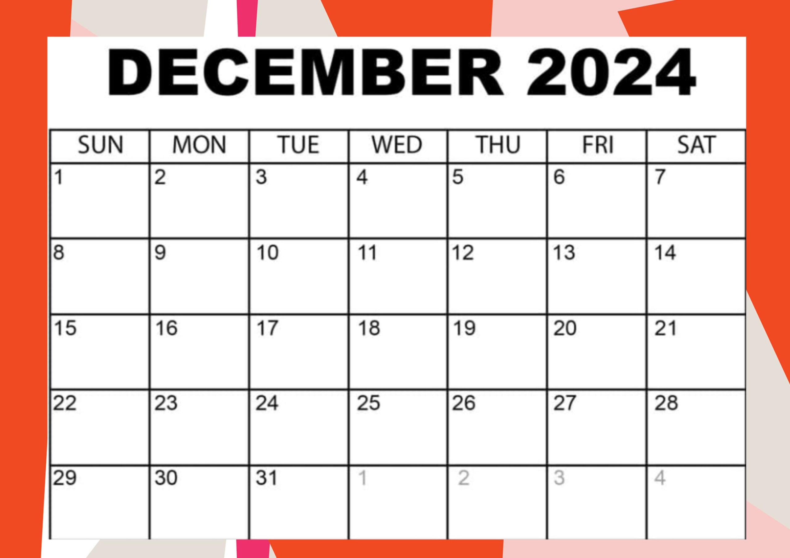 December 2024 Calender, Calandar, Month. Christmas, Planning within December 2024 Calendar Printable A6