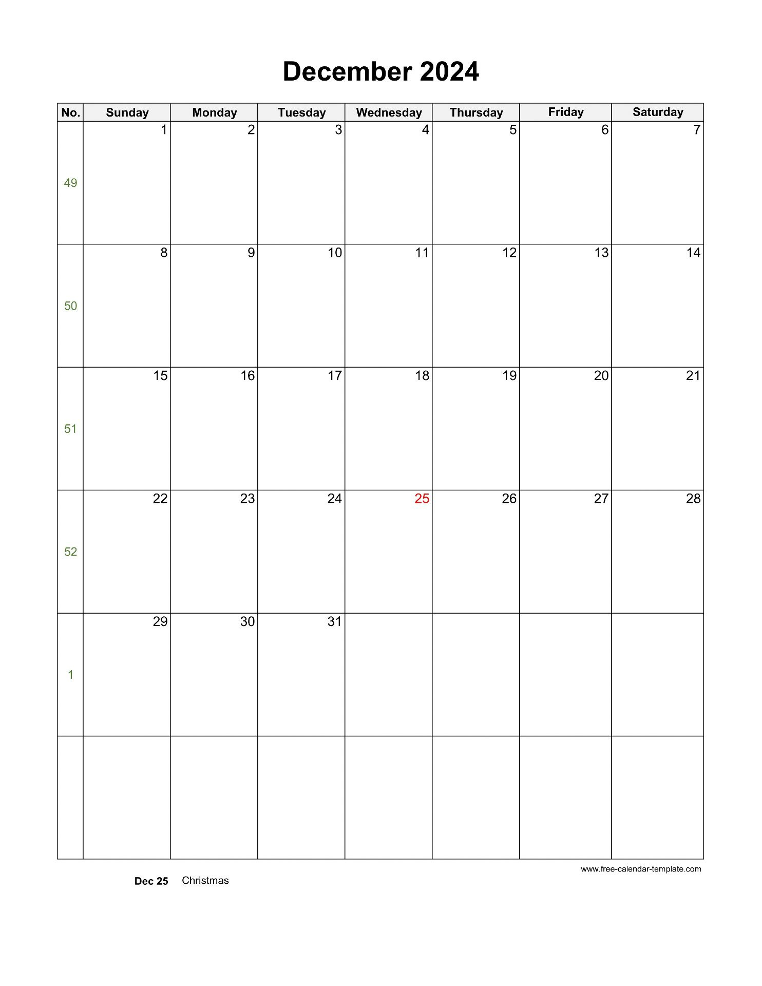 December 2024 Free Calendar Tempplate | Free-Calendar-Template within December 2024 Calendar Printable Vertical