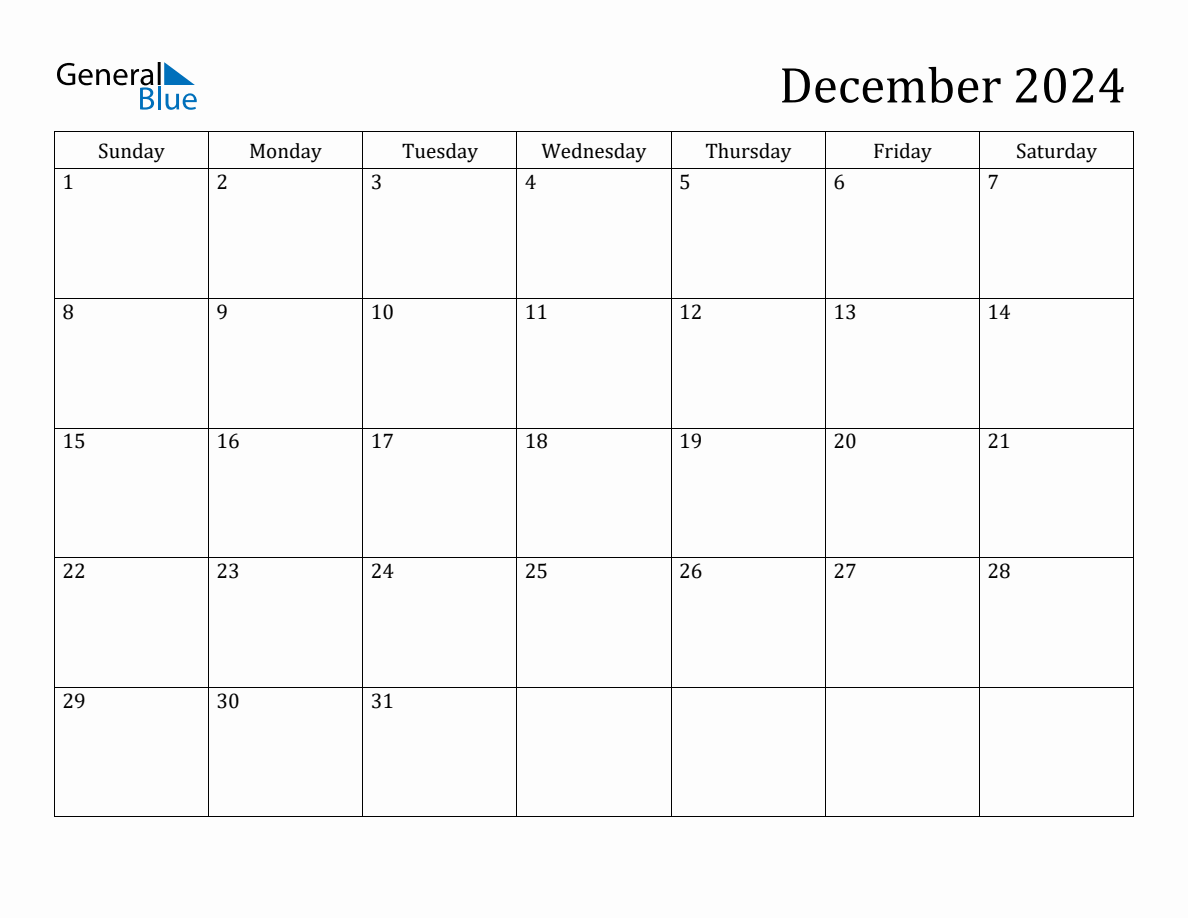 December 2024 Monthly Calendar intended for Blue Calendar Printable For December 2024