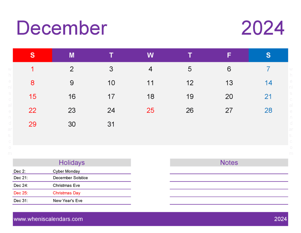 2024 December Printable Calendar Waterproof Printable Calendar 2024