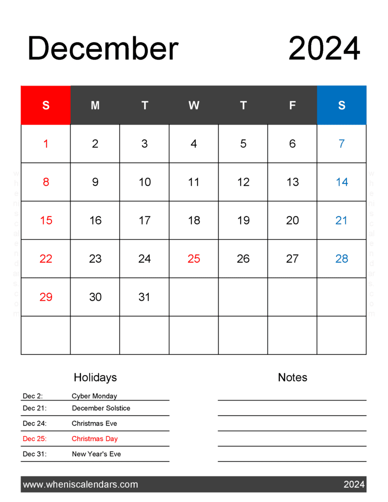 December 2024 Printable Calendar Waterproof Monthly Calendar in December 2024 Calendar Printable Waterproof