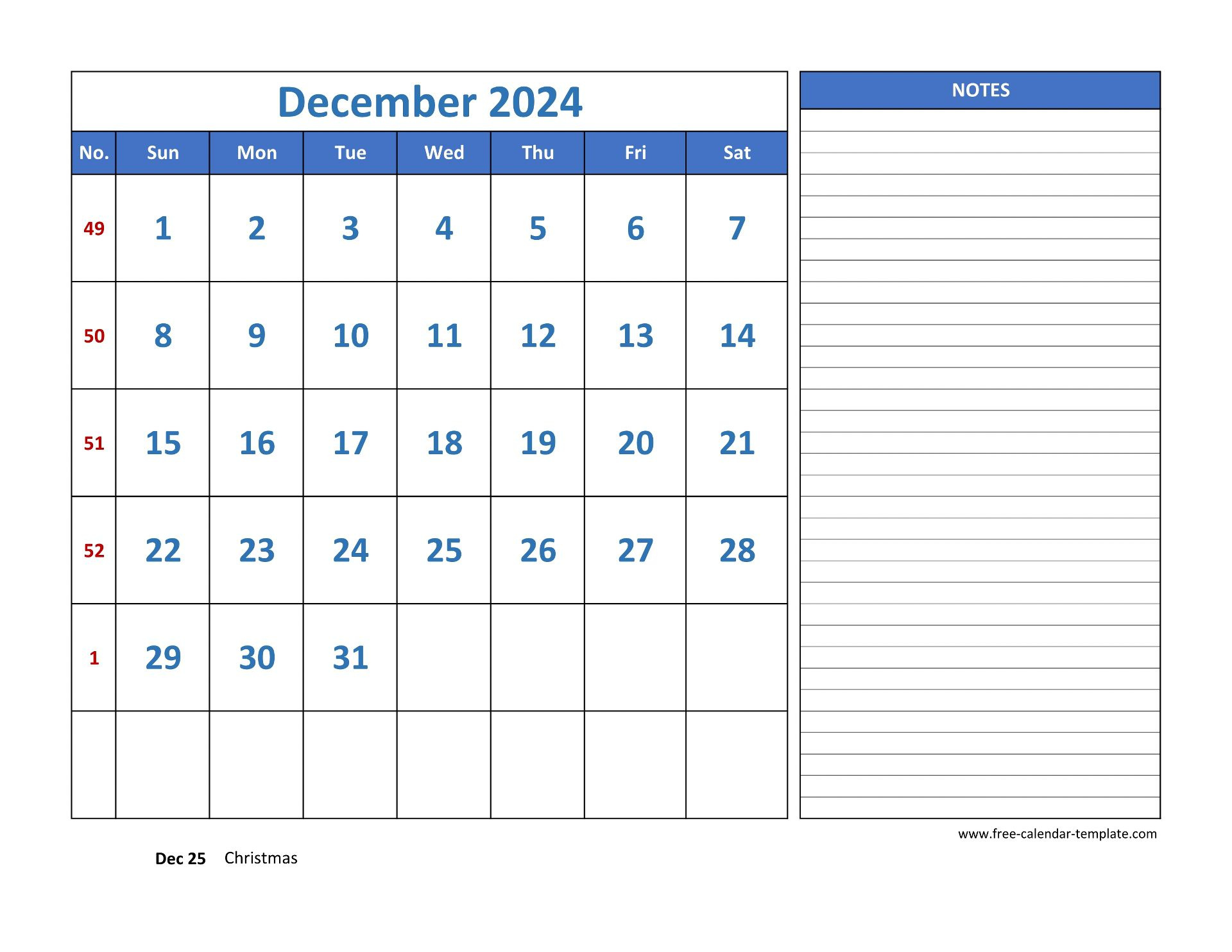 December Calendar 2024 Grid Lines For Holidays And Notes with regard to Calendar 2024 December Printable With Notes