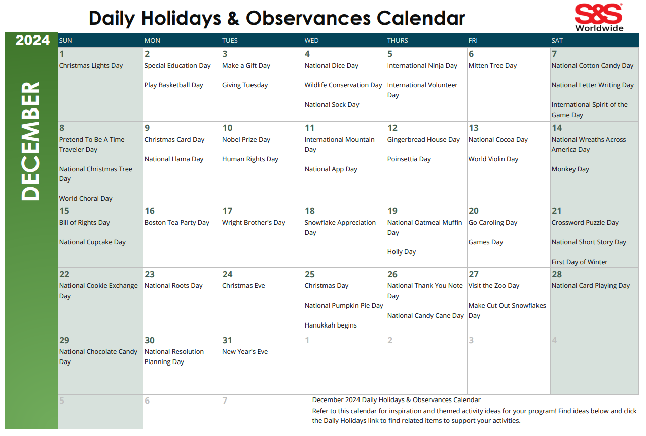 December Daily Holidays &amp;amp; Observances Printable Calendar - S&amp;amp;S Blog pertaining to December 2024 Holidays Printable Calendar