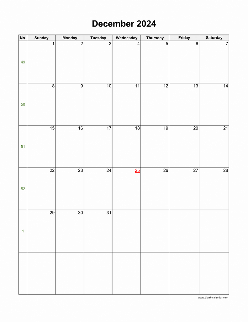 Download December 2024 Blank Calendar (Vertical) with regard to Blank December 2024Vertical Calendar Printable