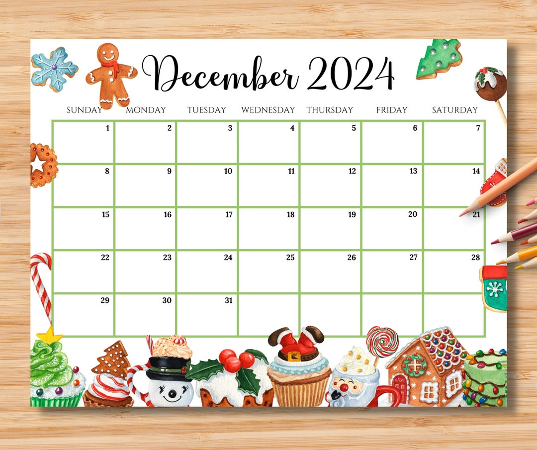 Editable December 2024 Calendar, Colorful Christmas With Sweets with regard to December 2024 Shareware Printable Calendar