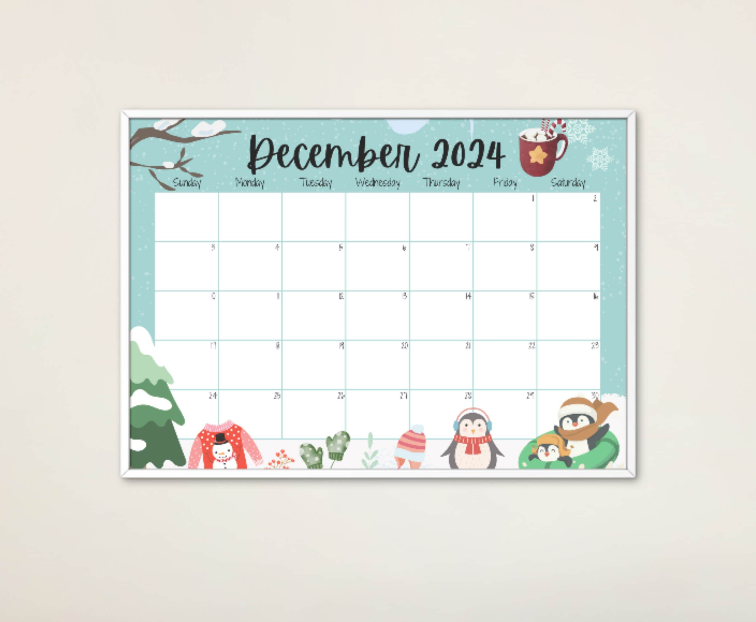 Editable December 2024 Calendar, Cute Penguins, Beautiful Winter regarding December 2024 Calendar Printable Penguin