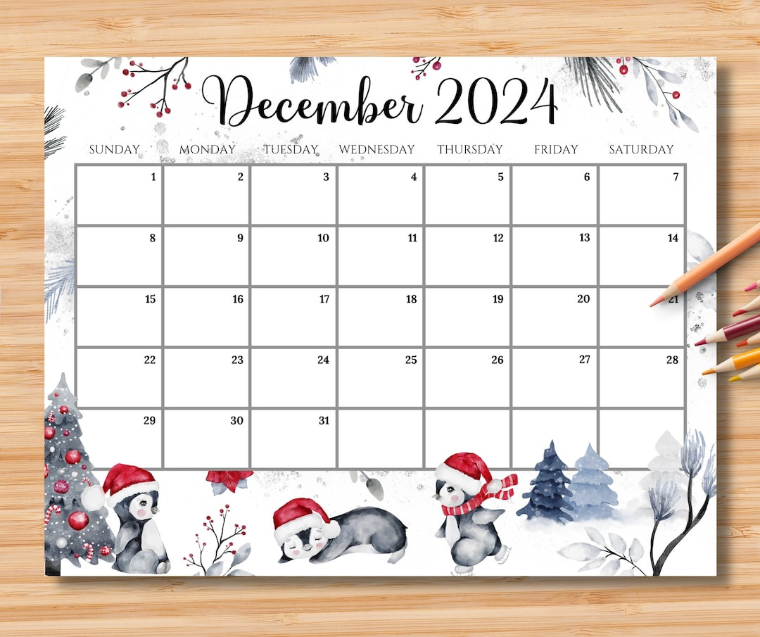 Editable December 2024 Calendar, Joyful Winter W/Cute Penguins with regard to December 2024 Calendar Printable Penguin