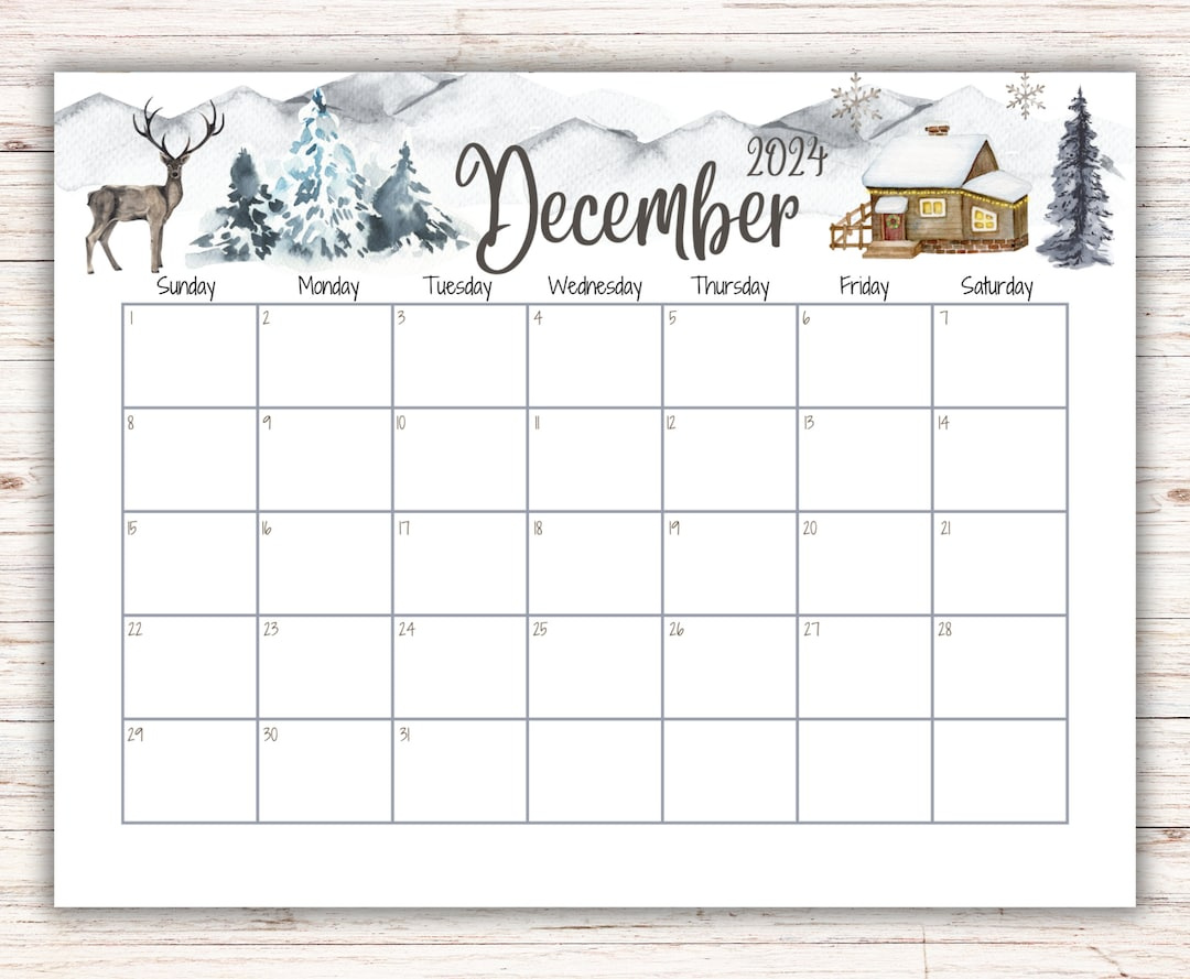 Editable December 2024 Calendar, Snowy House On The Hill And in December 2024 Printable Calendar Canada