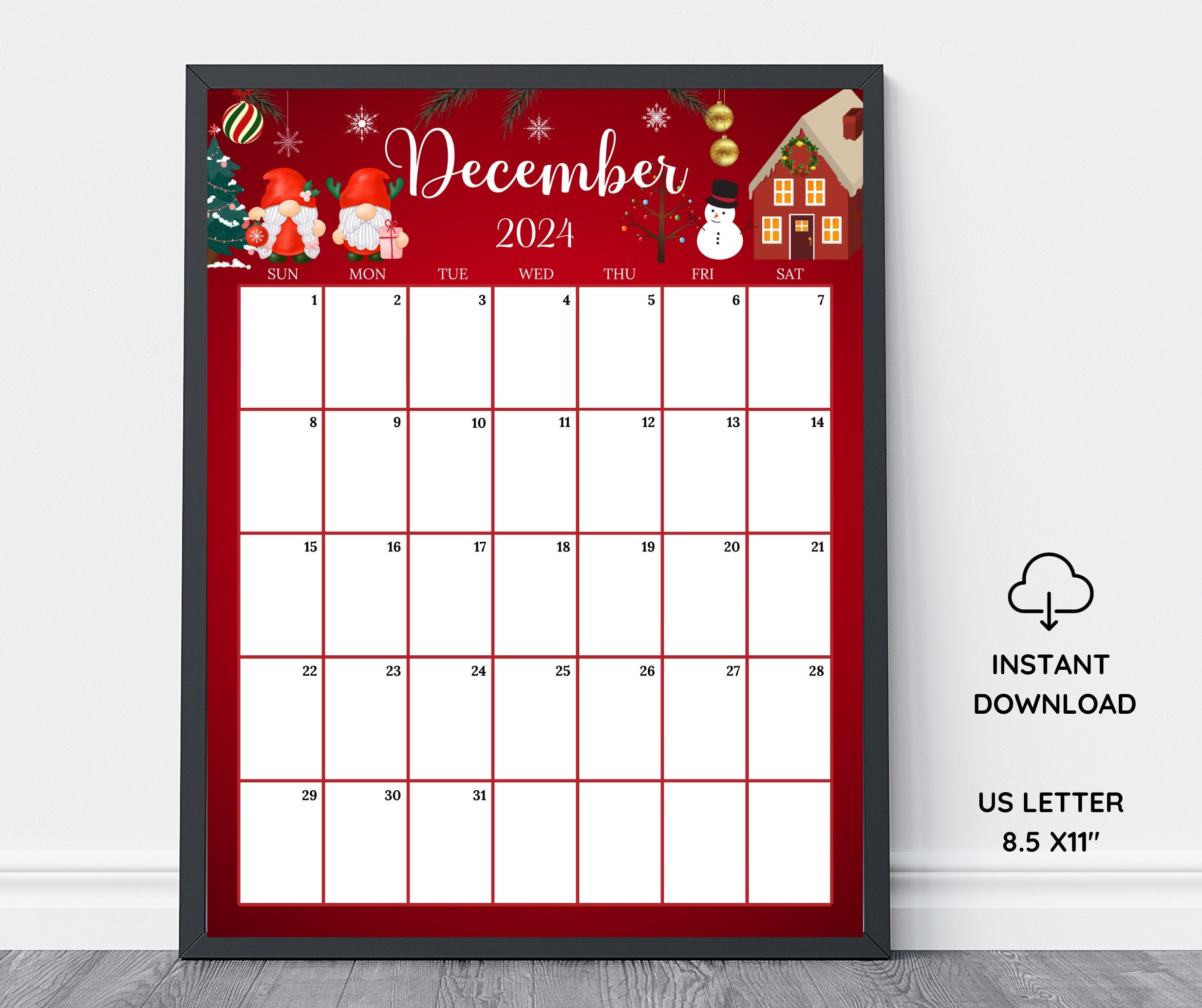 Editable December 2024 Calendar Vertical/Portrait, Cute Gnome throughout December 2024 Calendar Printable Vertical