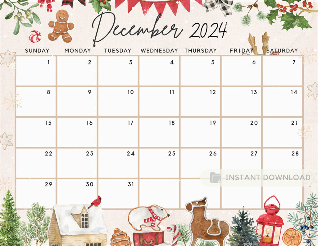 Christmas Calendar December 2024 Printable | Printable Calendar 2025