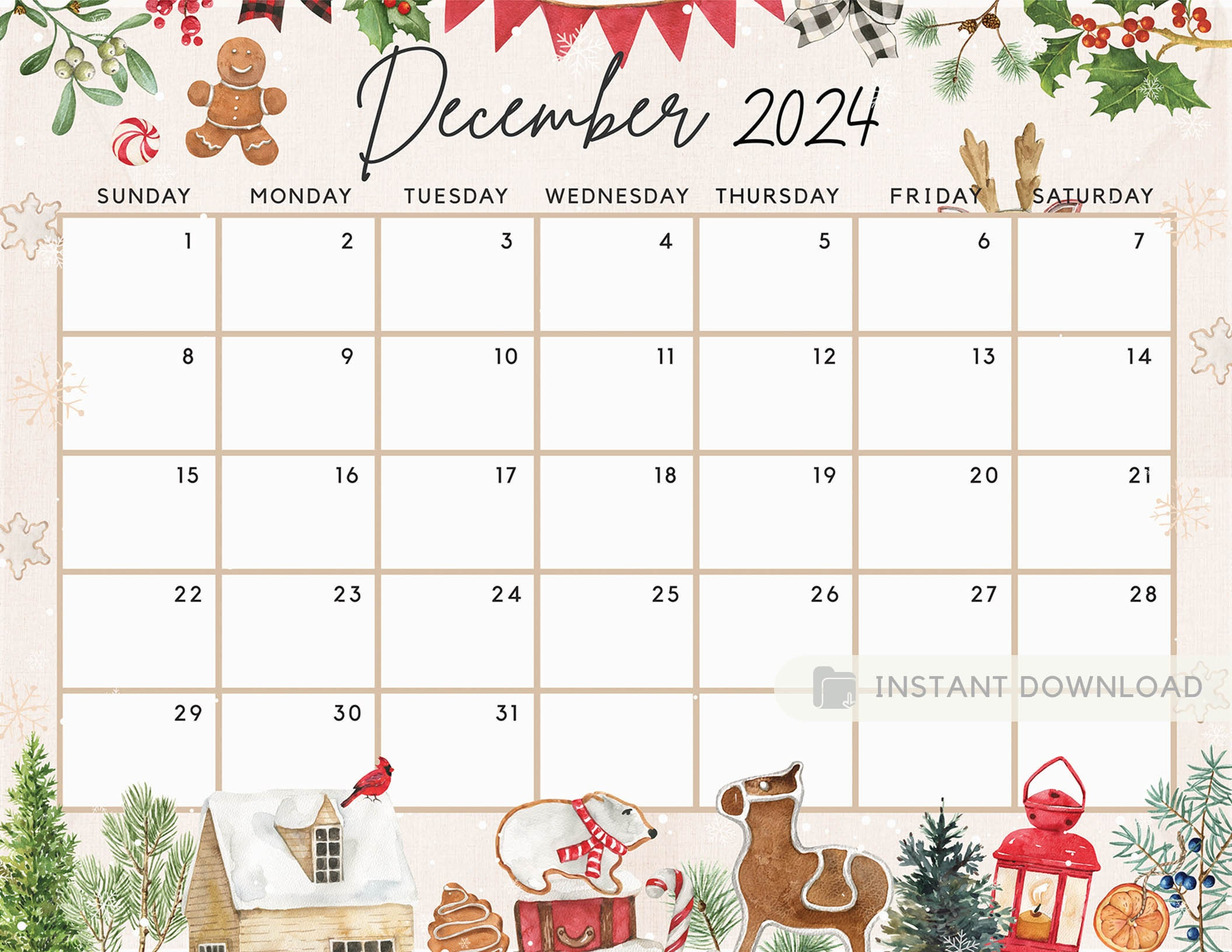 Fillable December 2024 Calendar, Cute Festive Snowy Winter throughout December 2024 Calendar Printable Free Cute