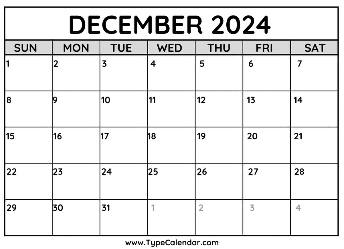 Free December 2024 Calendar Printable within 2024 December Printable Typable Calendar