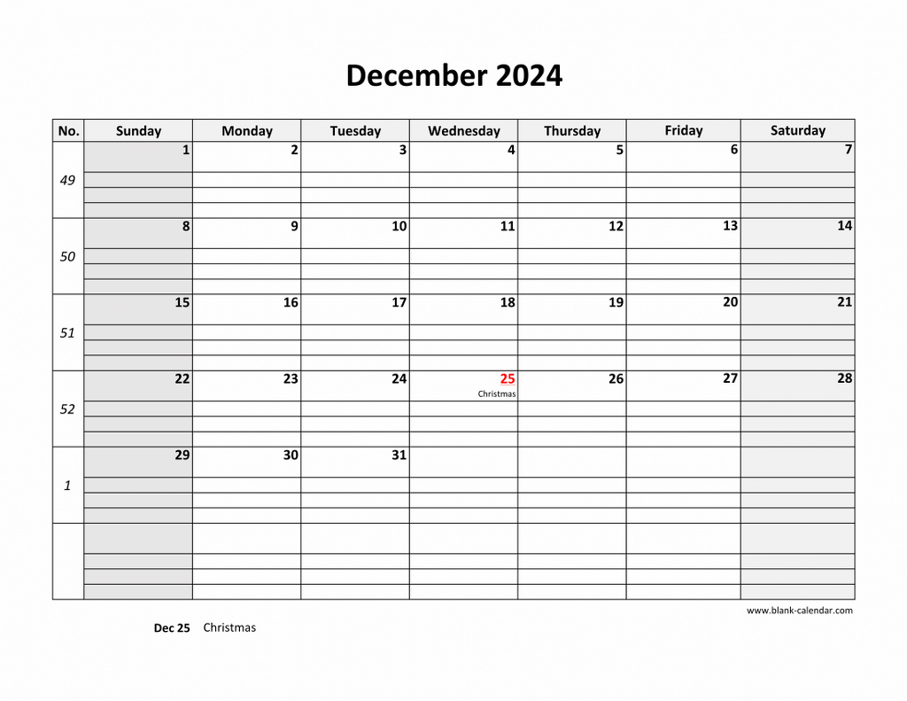 Free Download Printable December 2024 Calendar, Large Box Grid for December 2024 Calendar Printable with Large Print