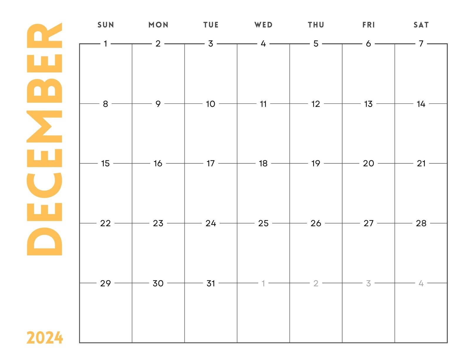 Free, Printable December 2024 Calendar Templates | Canva for A4 Calendar December 2024 Printable