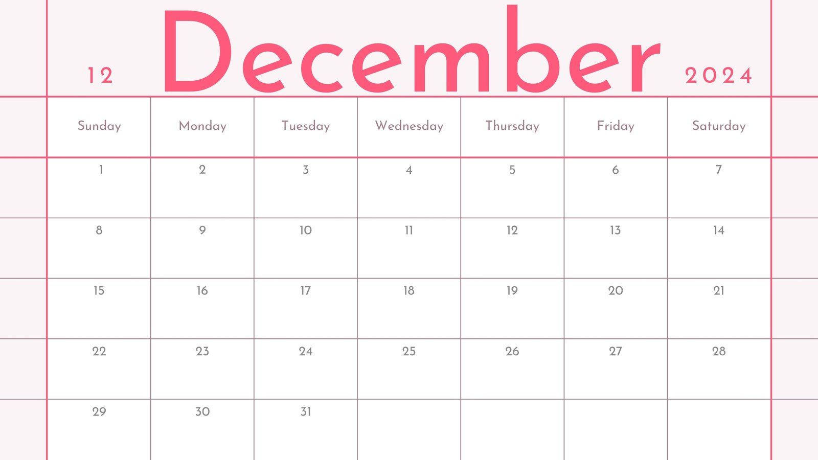 Free, Printable December 2024 Calendar Templates | Canva inside December 2024 Children&amp;amp;#039;s Calendar Printable