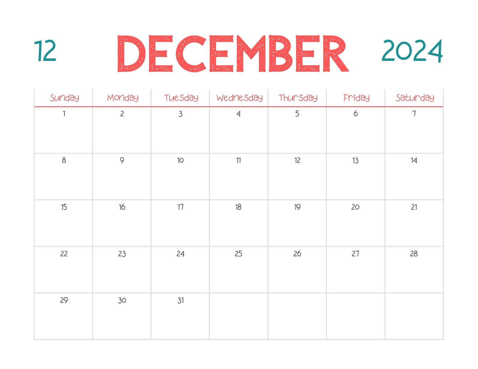 Free, Printable December 2024 Calendar Templates | Canva pertaining to 2024 December Printable Typable Calendar