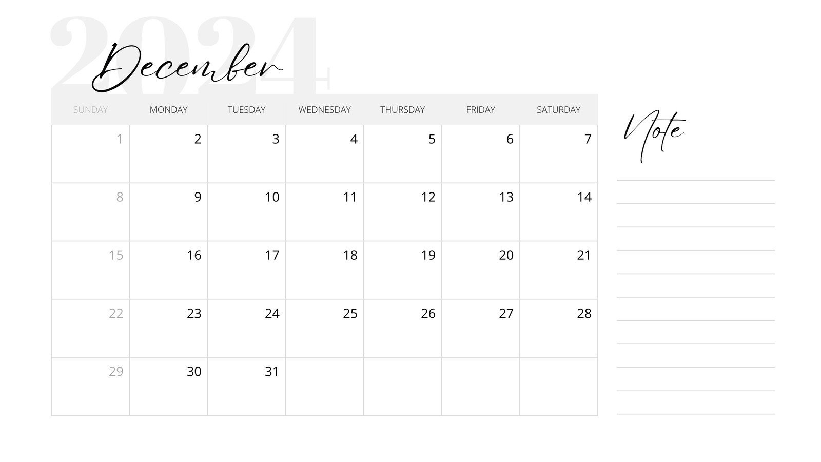 Free, Printable December 2024 Calendar Templates | Canva throughout Calendar 2024 December Printable with Notes