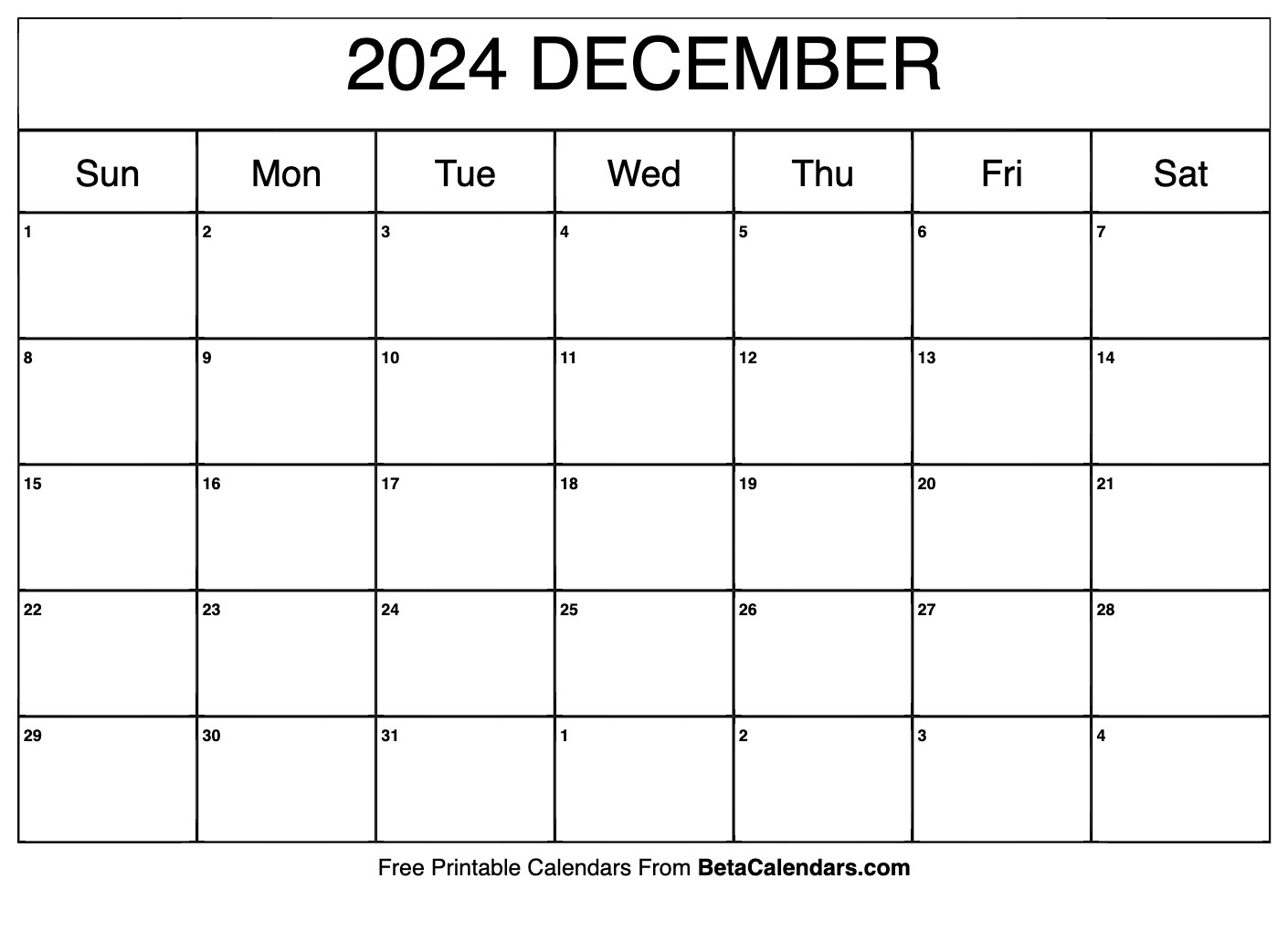 Free Printable December 2024 Calendar throughout Beta Calendars December 2024 Calendar Printable