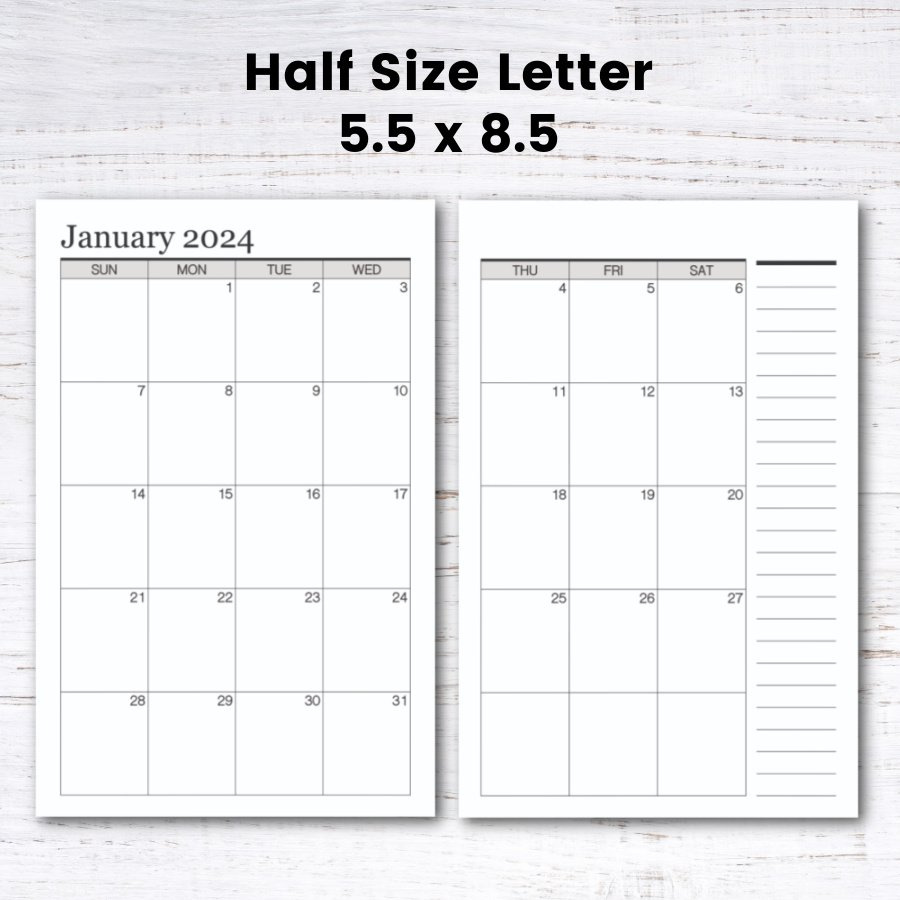 Free Printable Half Size 2024 Calendar — Krafty Planner within December 2024 Calendar Printable Fit In A5