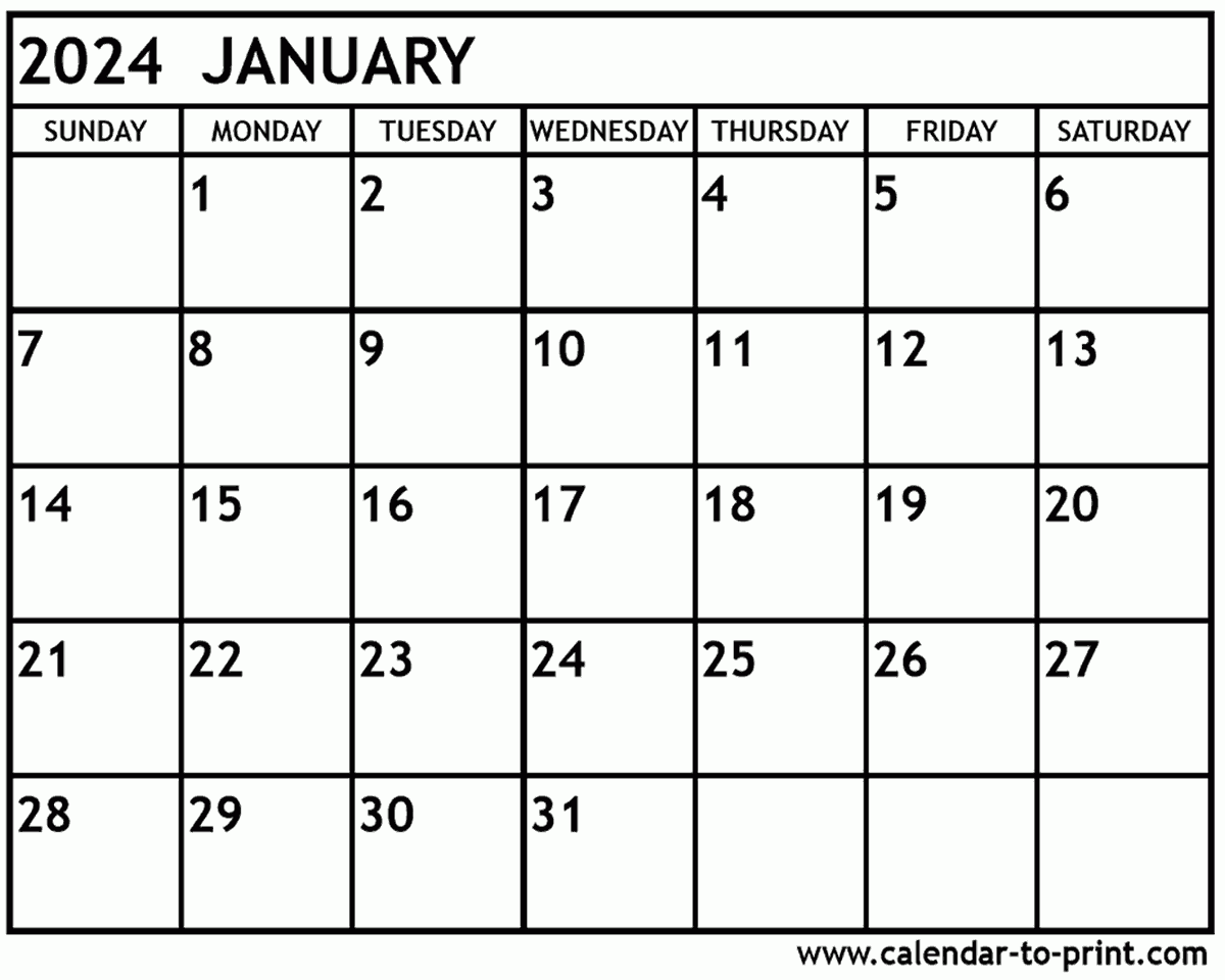 January 2024 Calendar Printable intended for Calendar 2024 Printable January-December