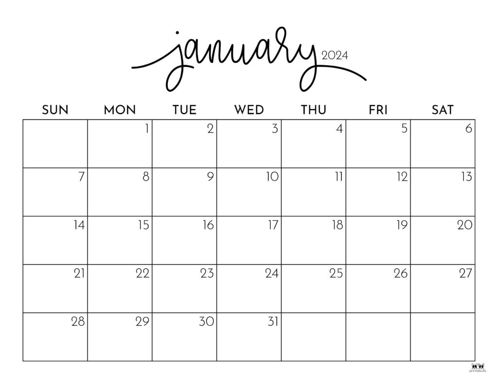 January 2024 Calendars - 50 Free Printables | Printabulls in 2024 Calendar Free Printable January-December