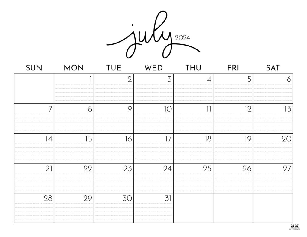 July 2024 Calendars - 50 Free Printables | Printabulls with Calendar 2024 July To December Printable