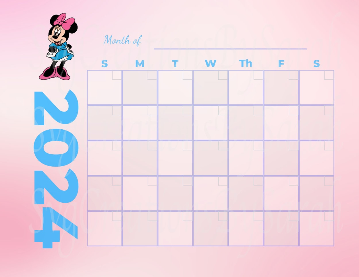 Minnie Digital Download Calendar 2024, Minnie Png, Digital with regard to 2024 December Calendar Printable Disney