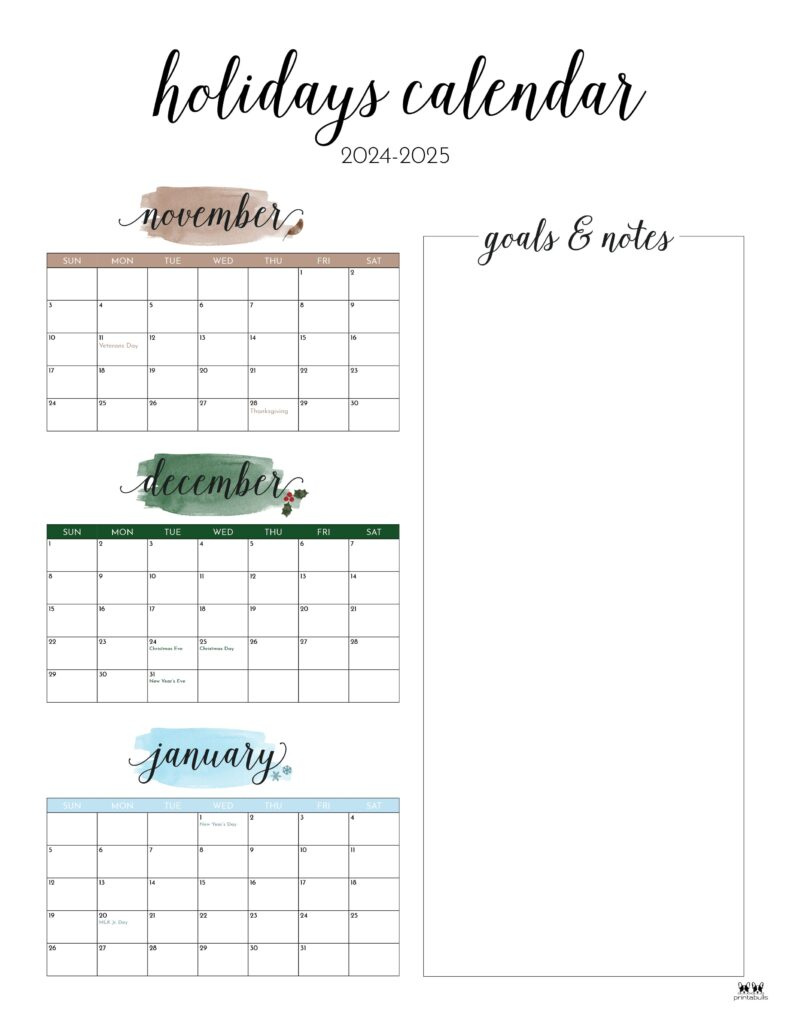 November December 2024 Calendars - 28 Printables | Printabulls throughout November December 2024 and January 2025 Printable Calendar