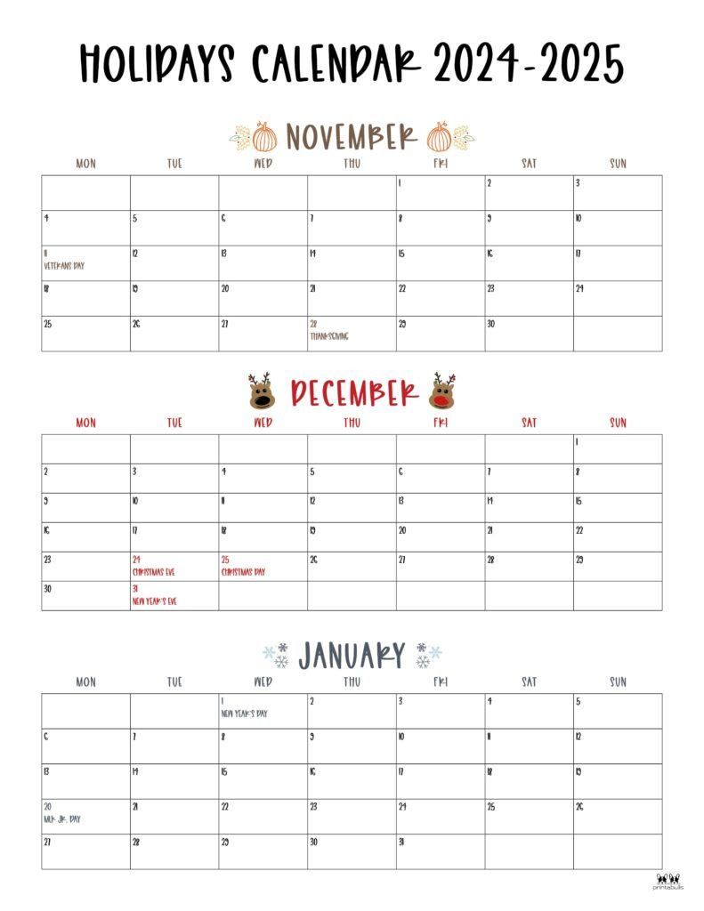 November December 2024 Calendars - 28 Printables | Printabulls throughout November December 2024 - January 2025 Calendar Printable