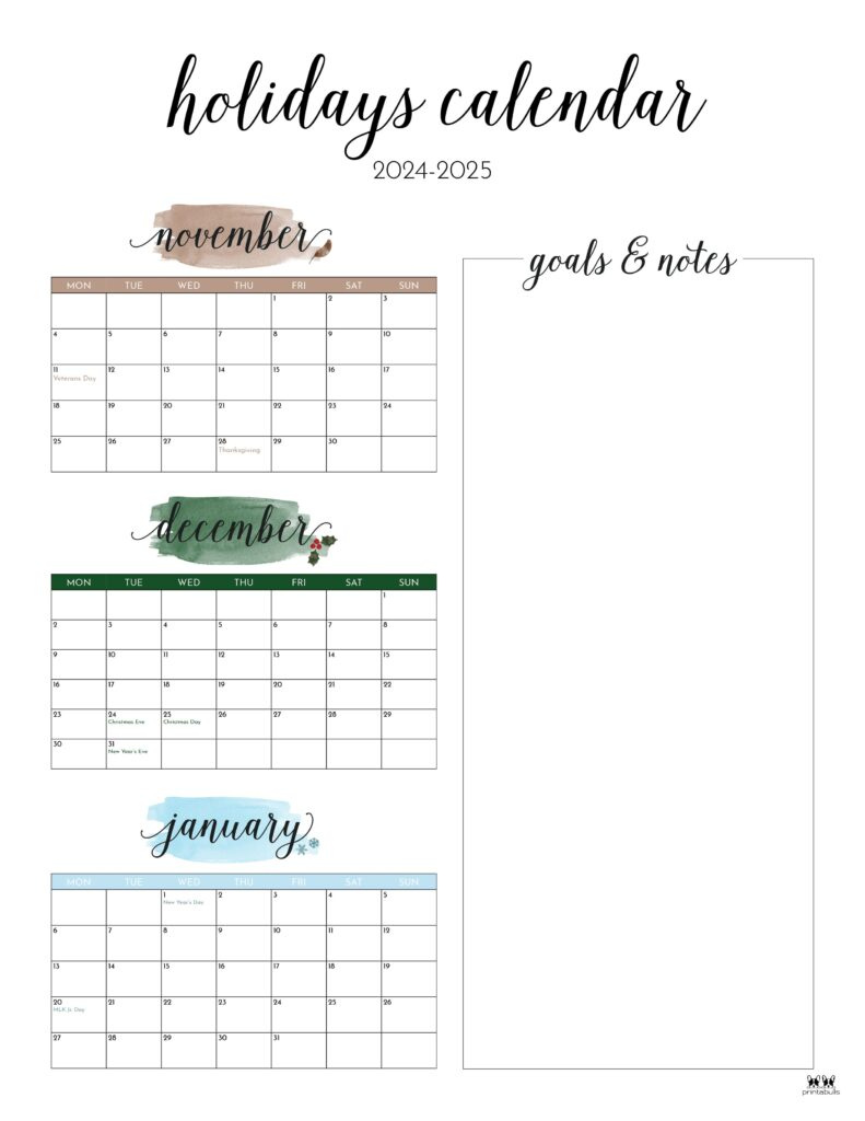 November December 2024 Calendars - 28 Printables | Printabulls with regard to Printable Calendar November December 2024 January 2025