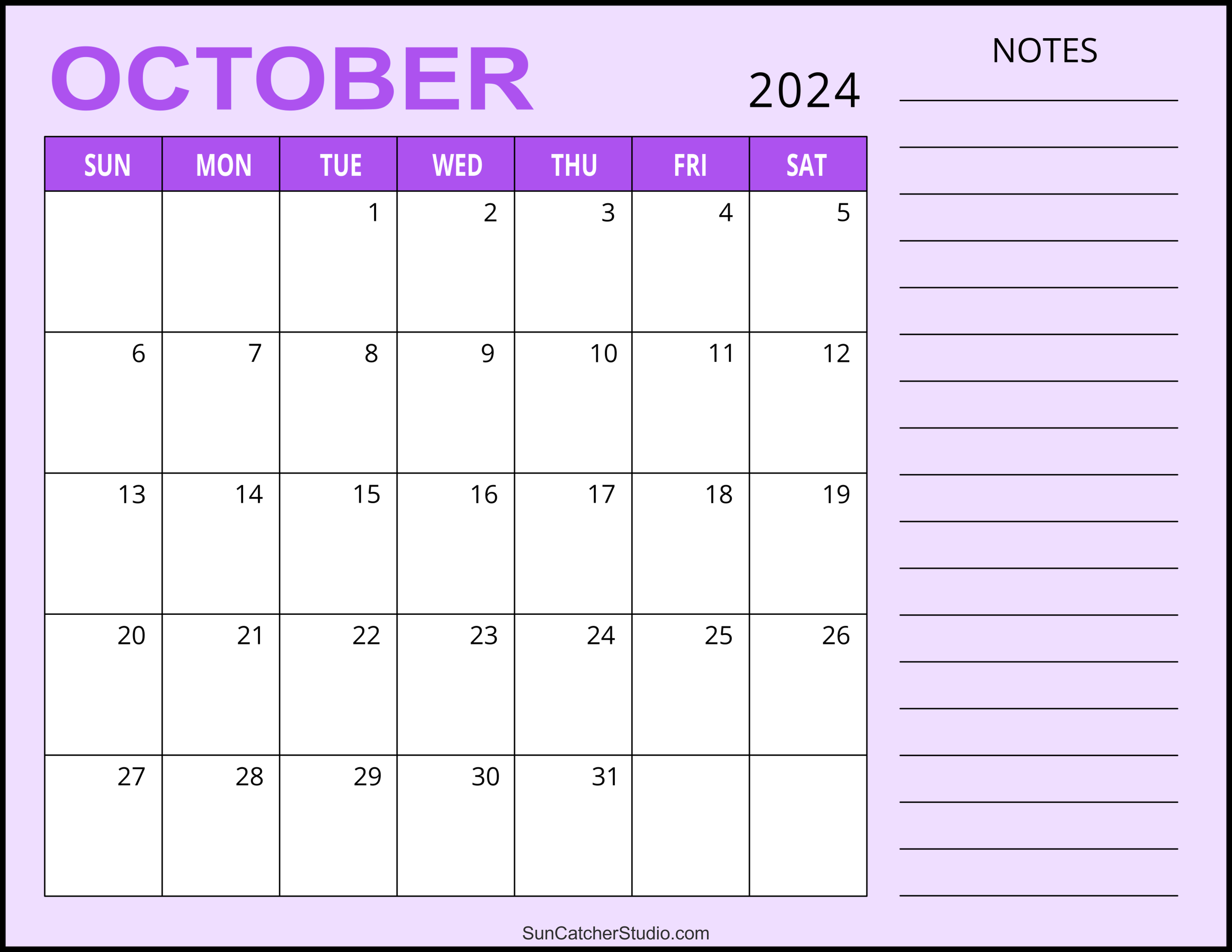 October 2024 Calendar (Free Printable) – Diy Projects, Patterns in Calender Free Printable October-December 2024 Bills