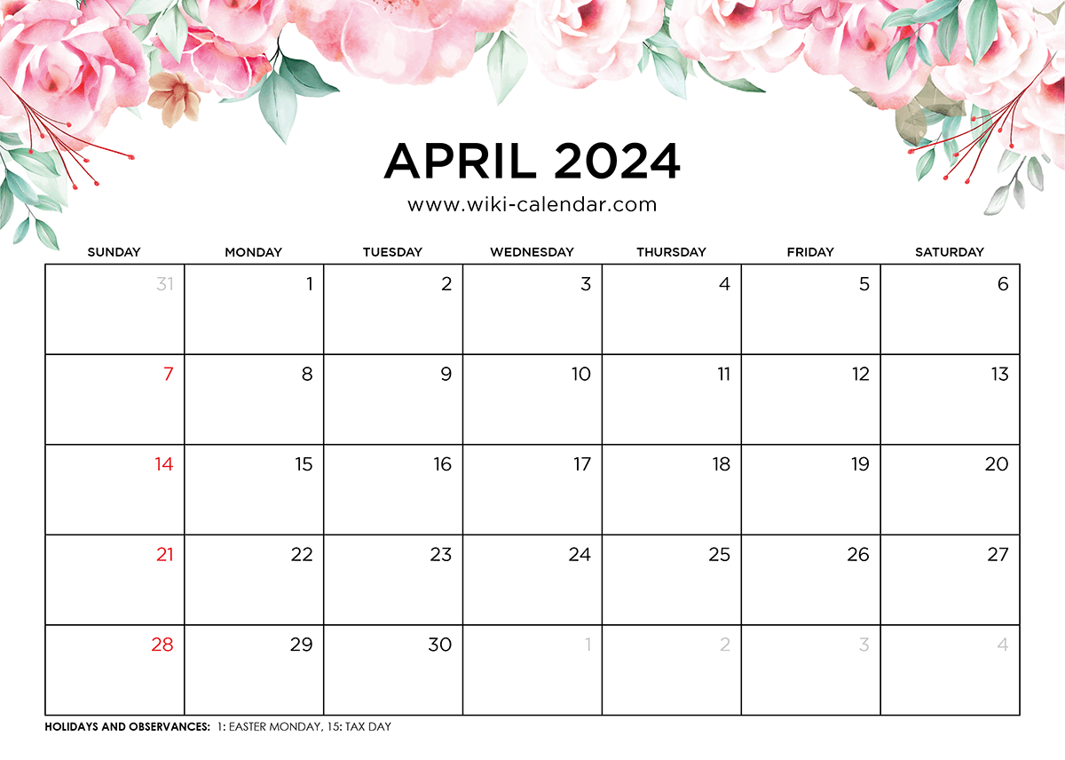 Printable April 2024 Calendar Templates With Holidays in 2024 Apr December Calendar Printable