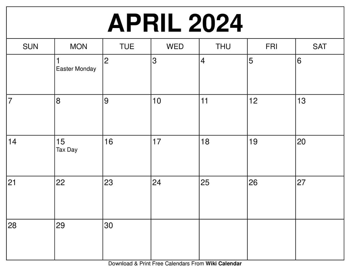 Printable April 2024 Calendar Templates With Holidays with 2024 Apr December Calendar Printable